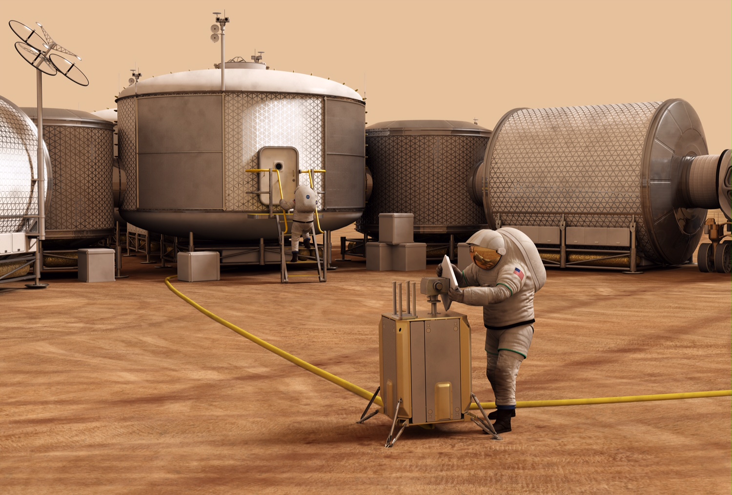 Astronaut in habitat simulation workspace